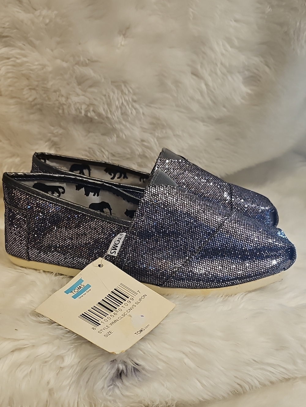 TOMS Classic Canvas Slip-On Metallic Glitter Shoes Women’s Size 10 NWT